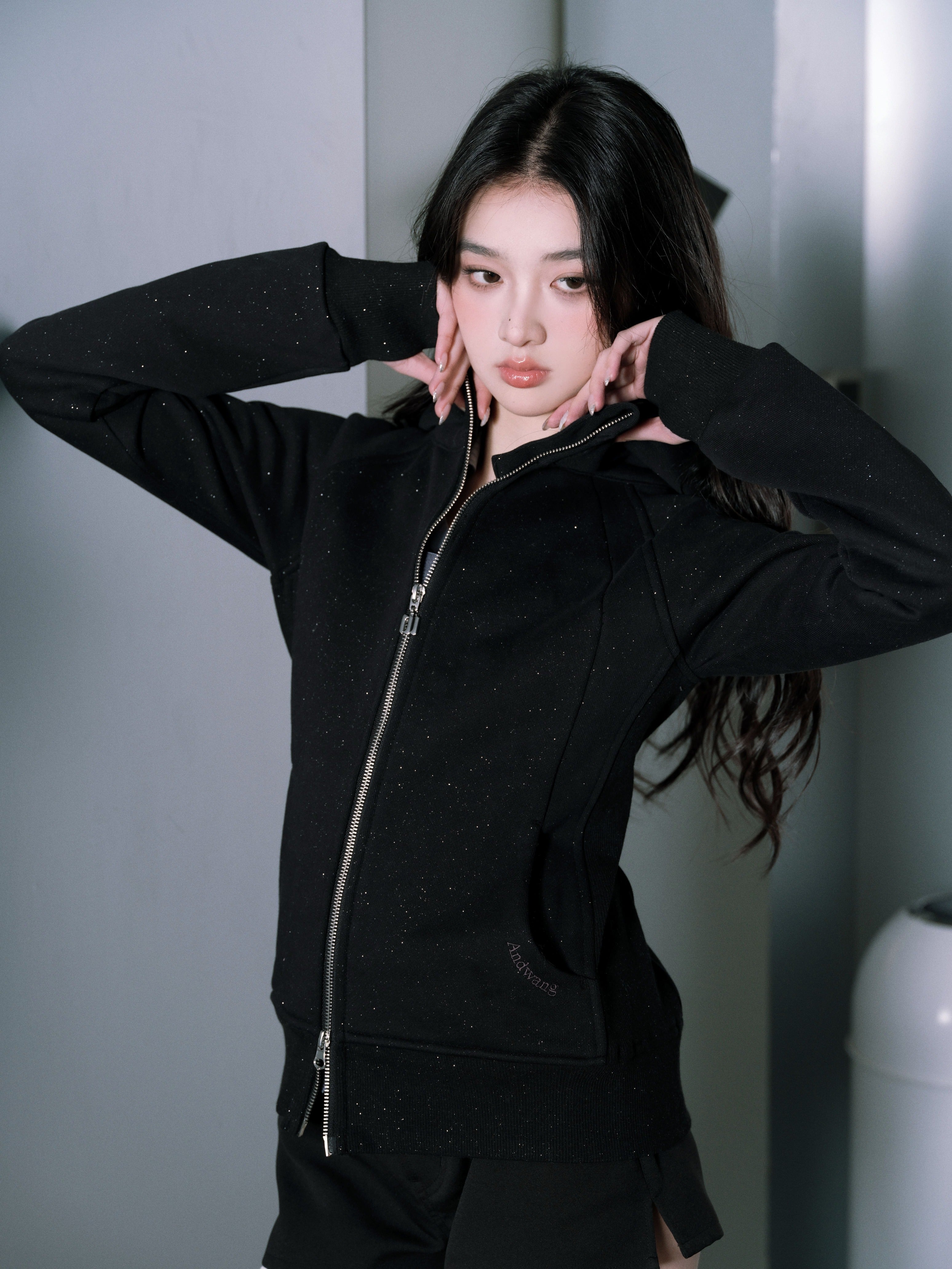 Kirakira slim zip up (black)