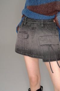 pocket culotte denim mini skirt