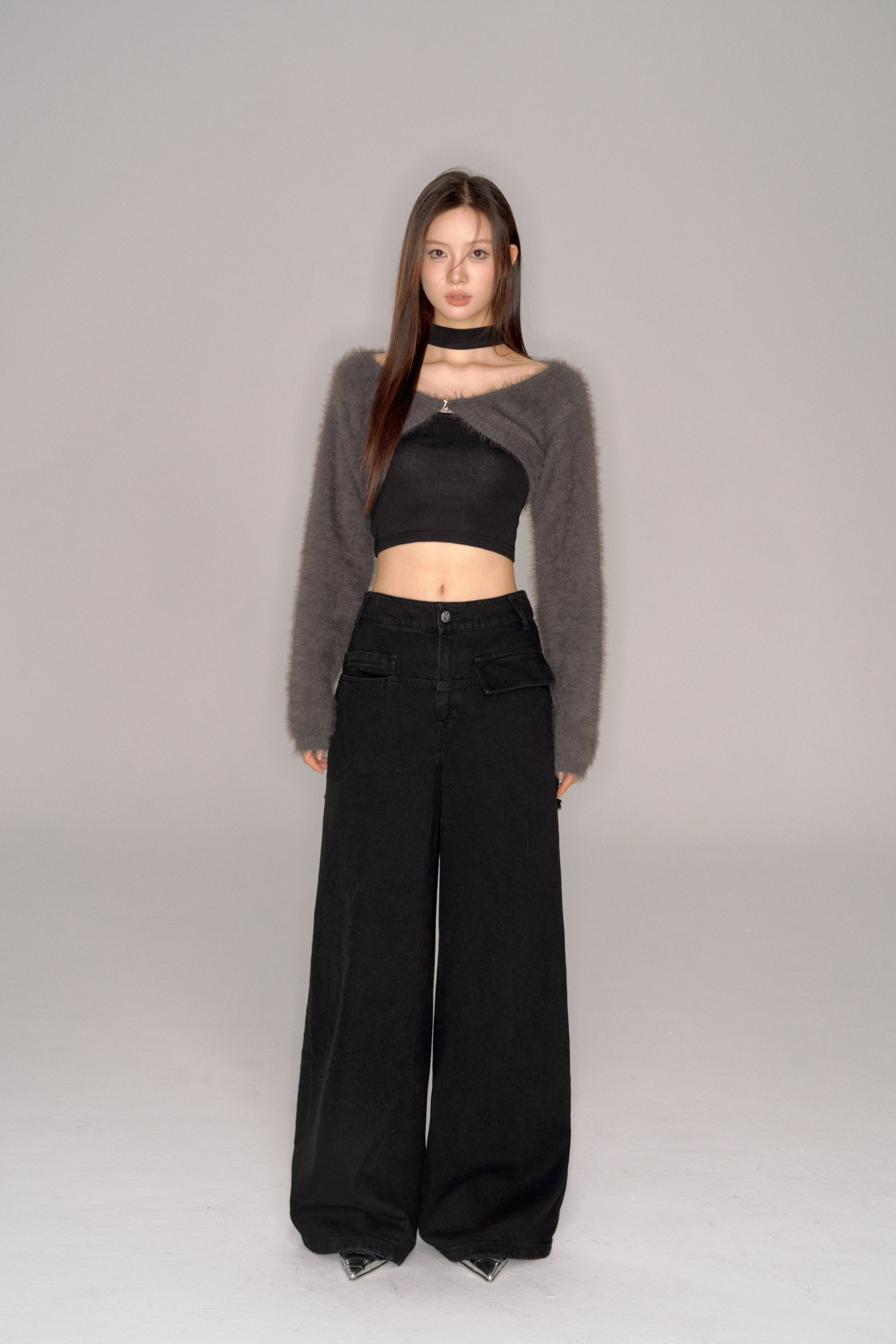 shaggy cropped cardigan set