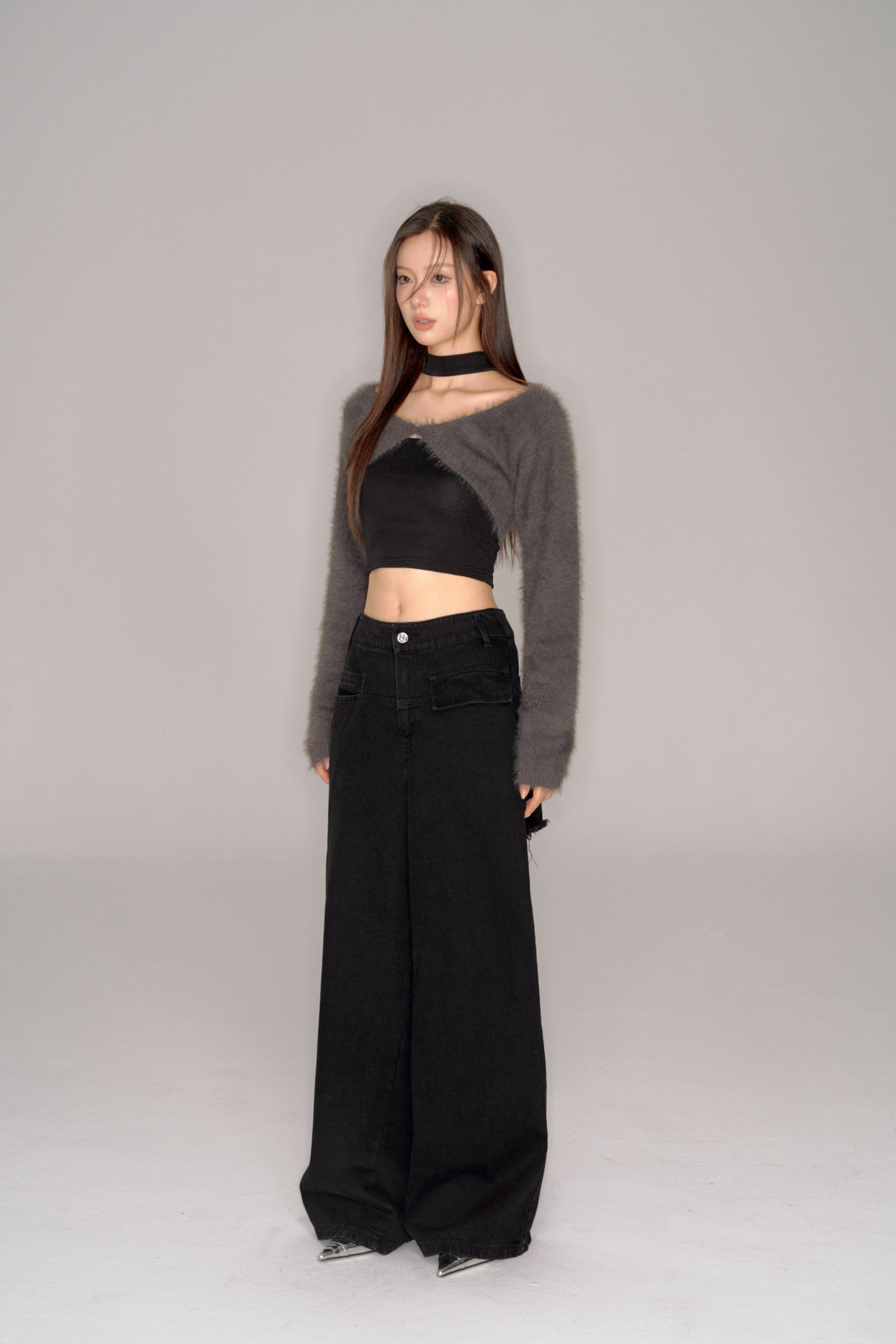 shaggy cropped cardigan set