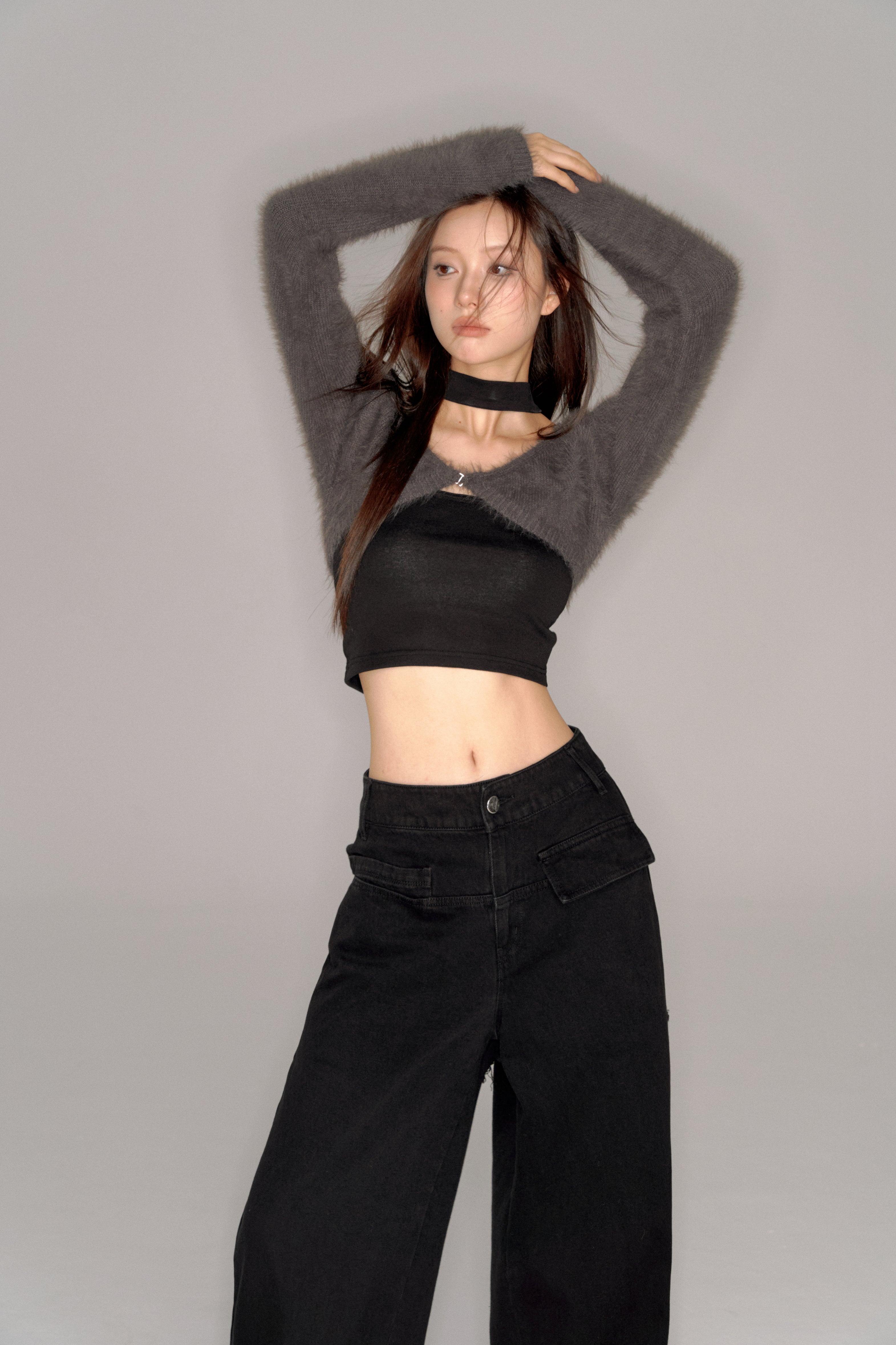 shaggy cropped cardigan set