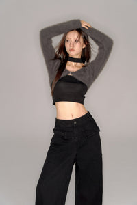 shaggy cropped cardigan set