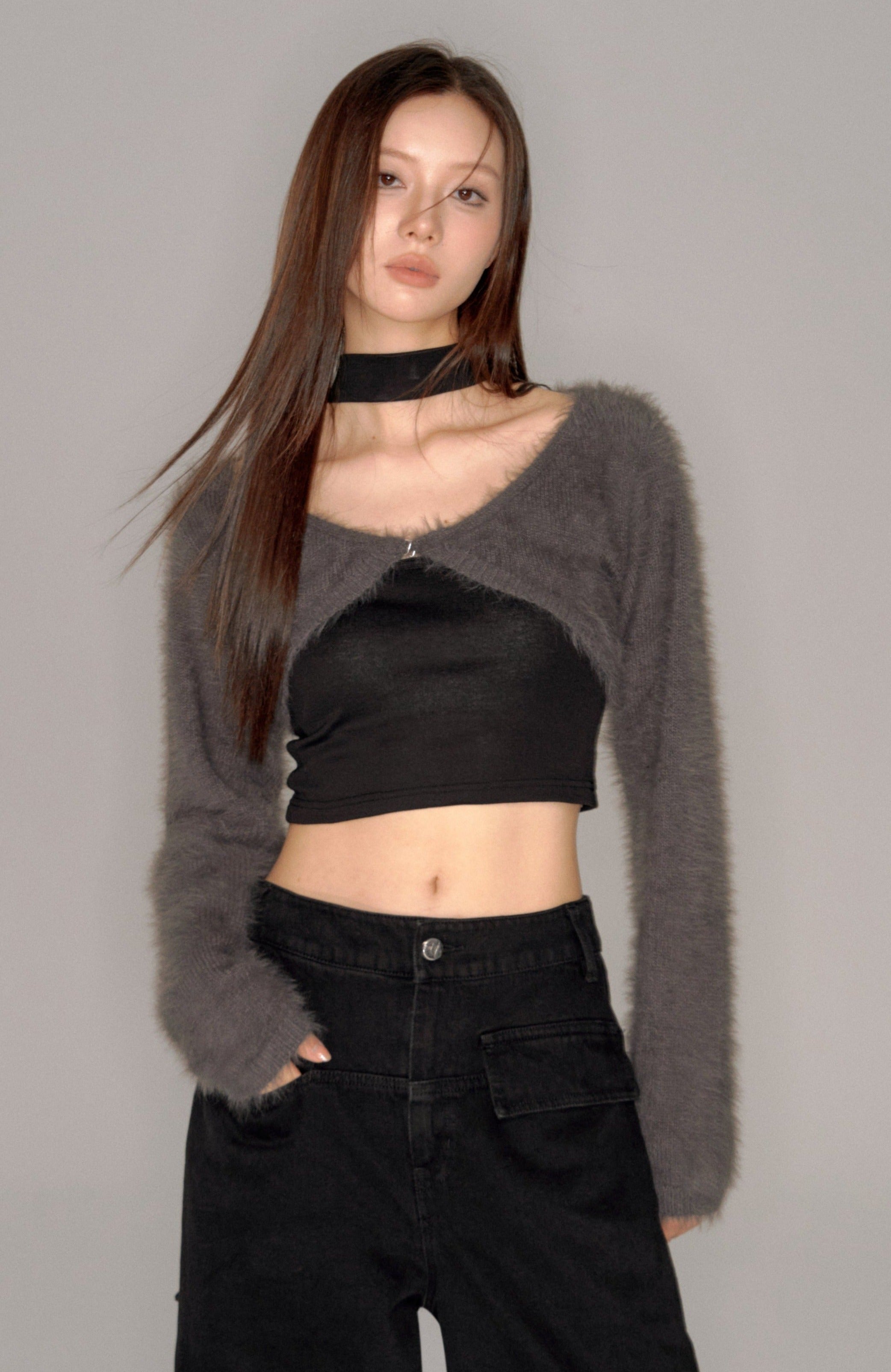 shaggy cropped cardigan set