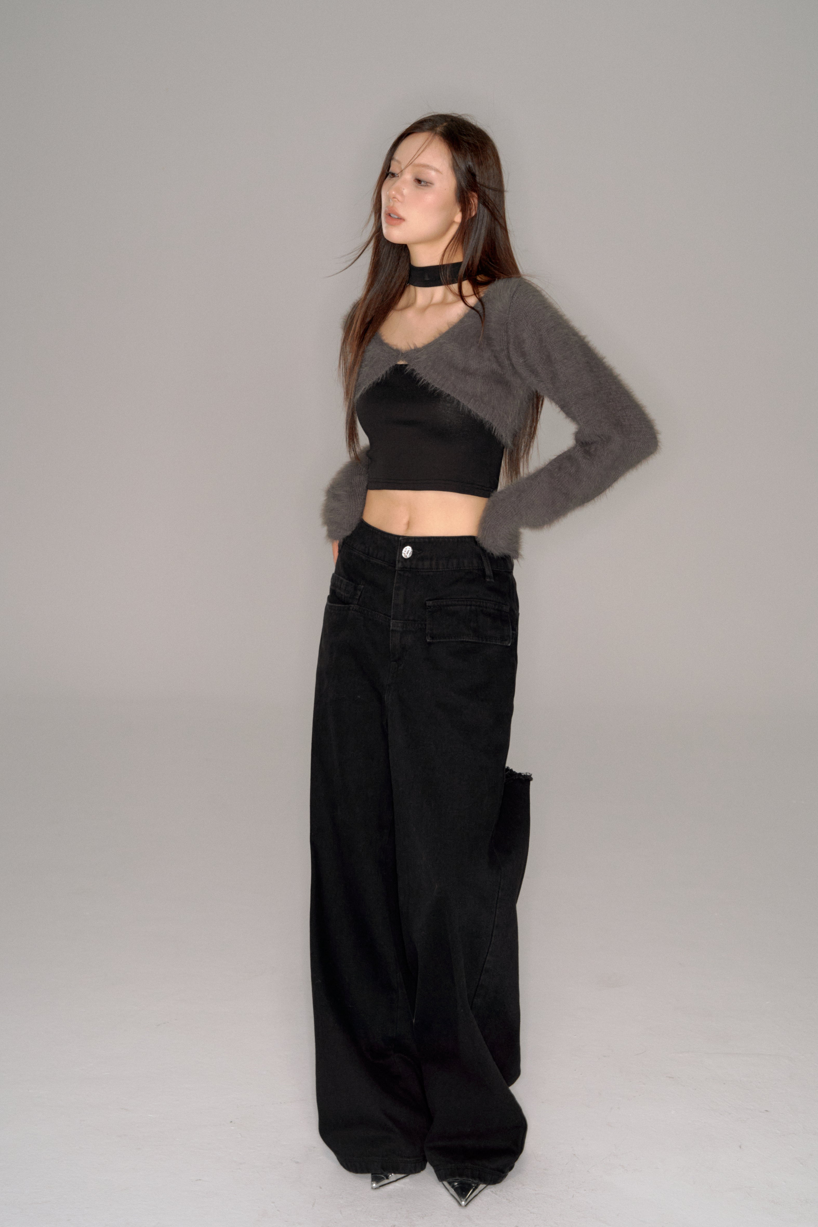 shaggy cropped cardigan set