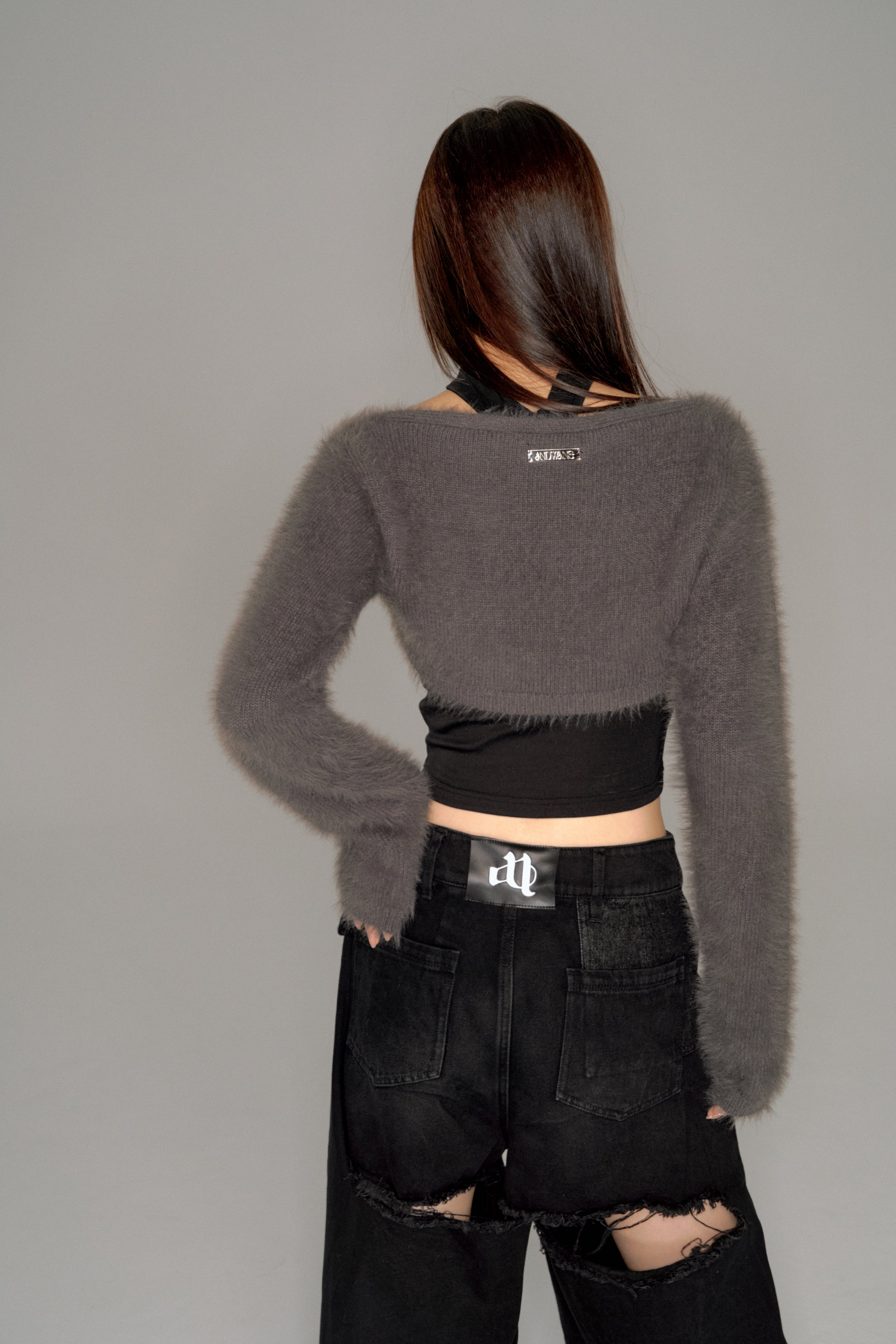 shaggy cropped cardigan set