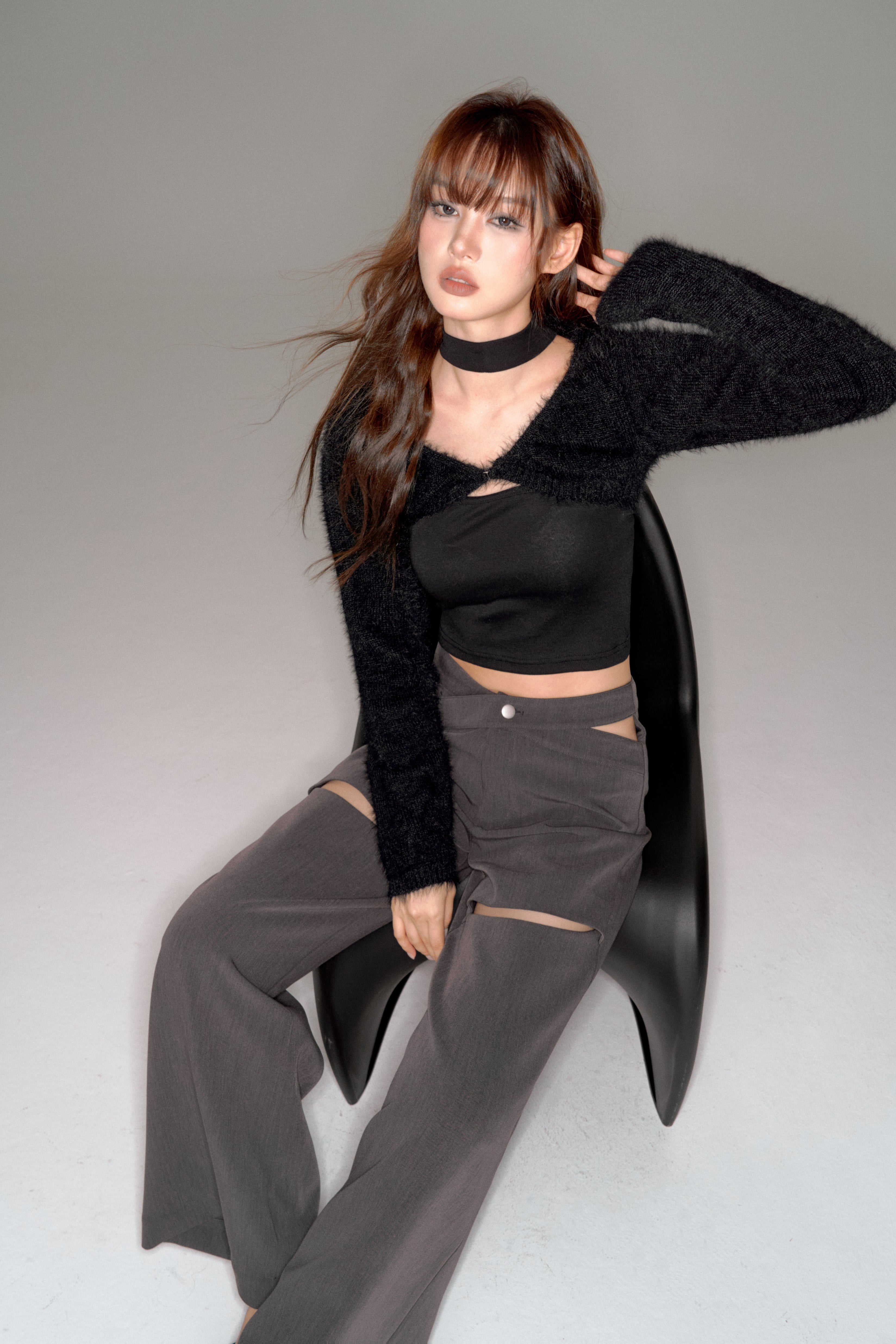 shaggy cropped cardigan set