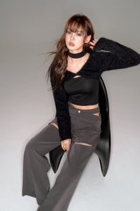 shaggy cropped cardigan set