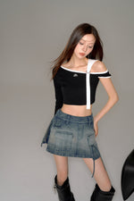 画像をギャラリービューアに読み込む, pocket culotte denim mini skirt
