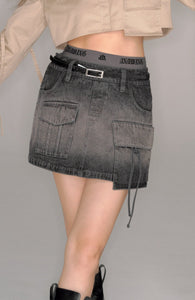 pocket culotte denim mini skirt