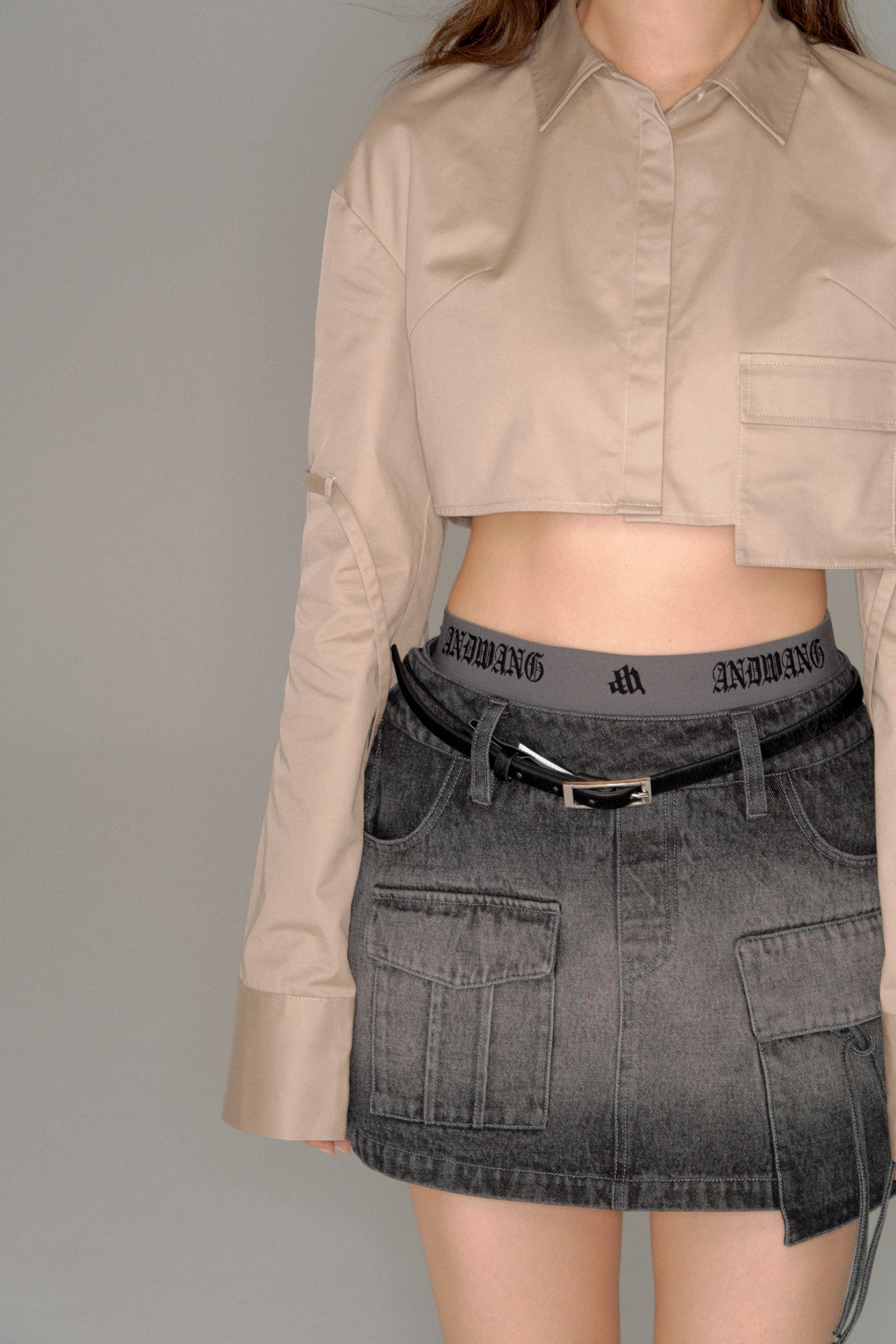 pocket culotte denim mini skirt