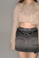画像をギャラリービューアに読み込む, pocket culotte denim mini skirt
