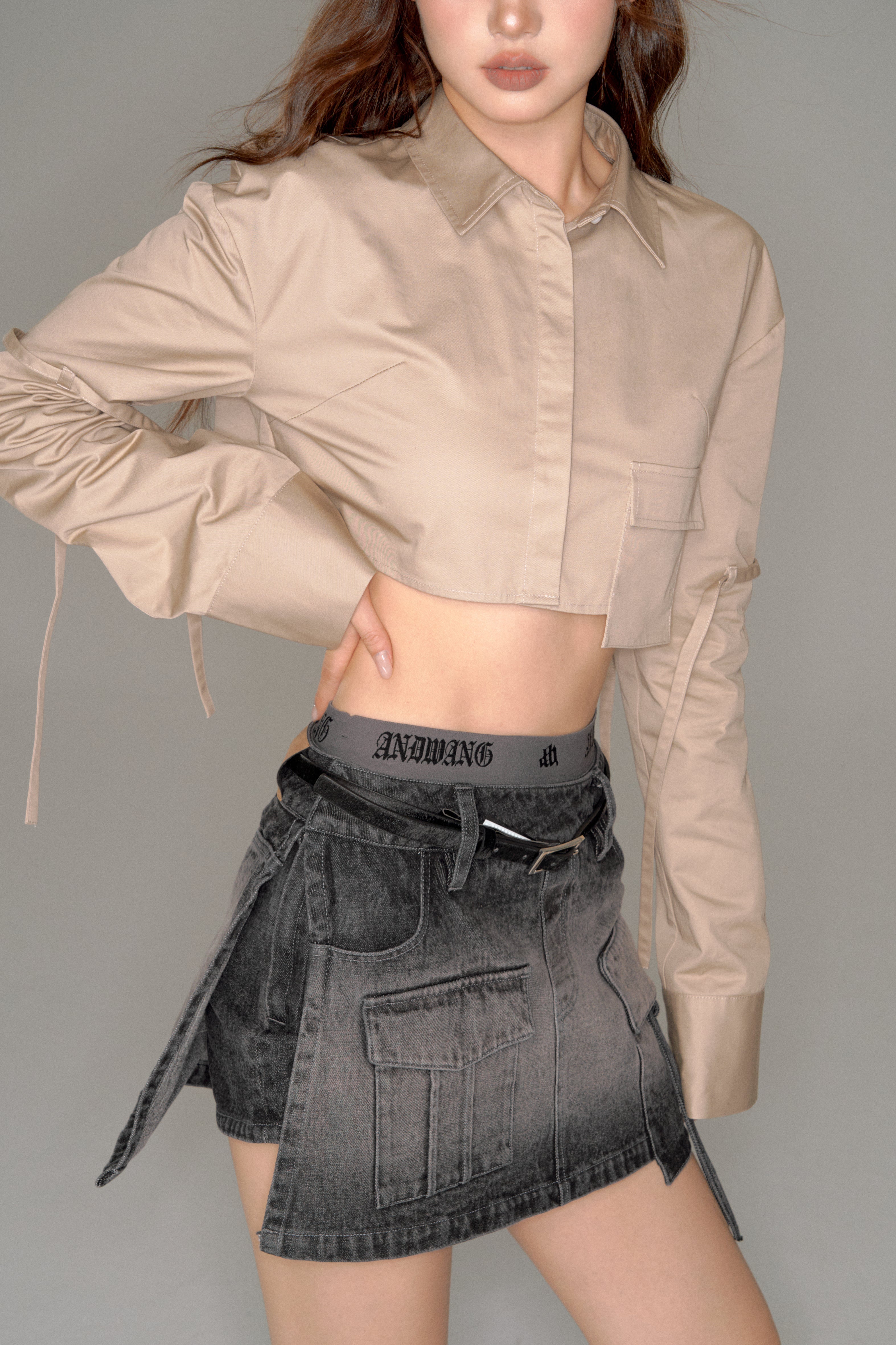 pocket culotte denim mini skirt (black) – ANDWANG