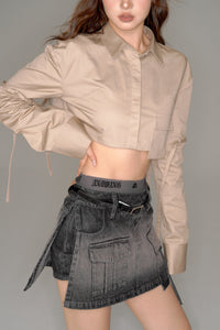 pocket culotte denim mini skirt