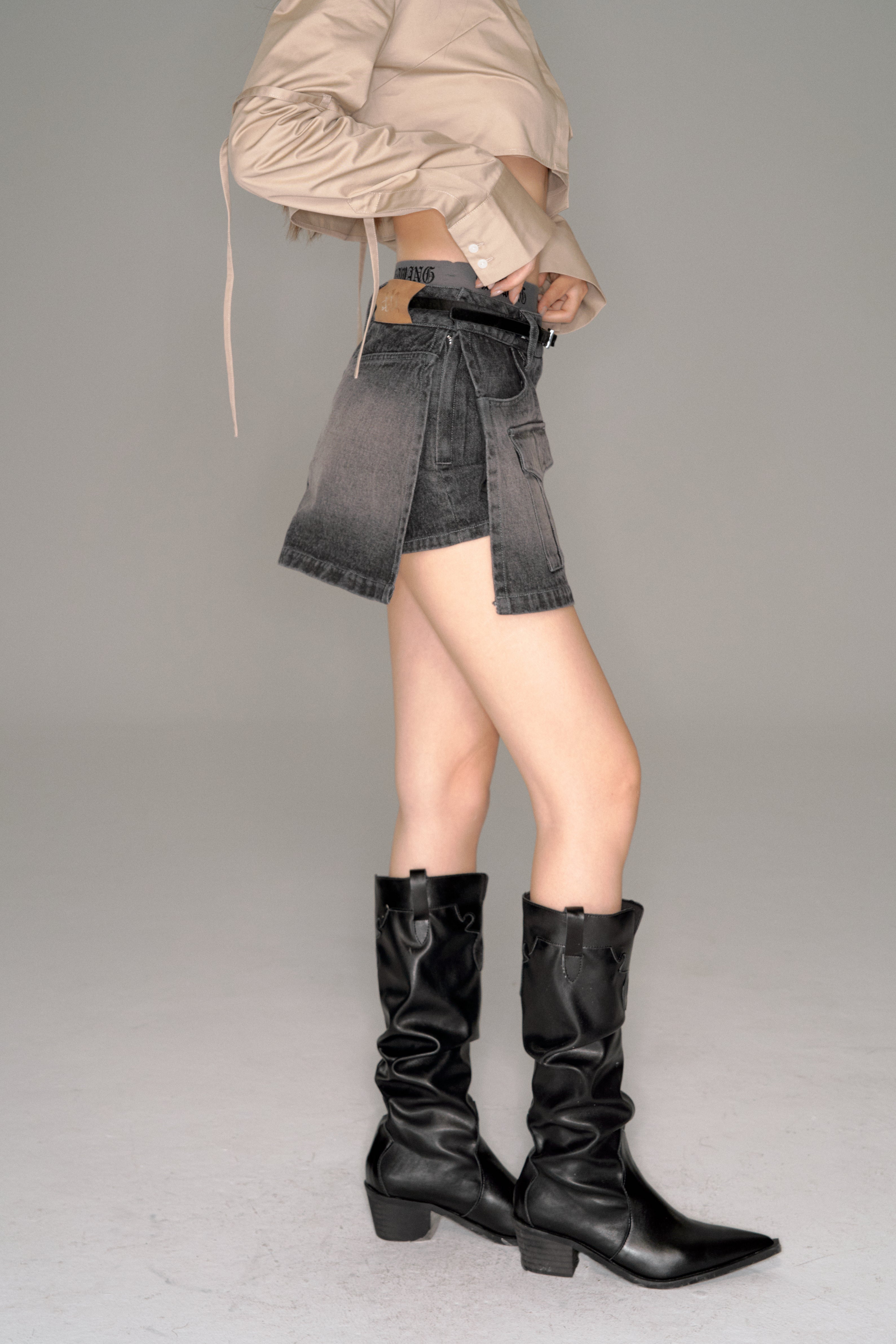 pocket culotte denim mini skirt