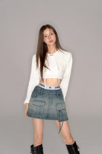 画像をギャラリービューアに読み込む, pocket culotte denim mini skirt
