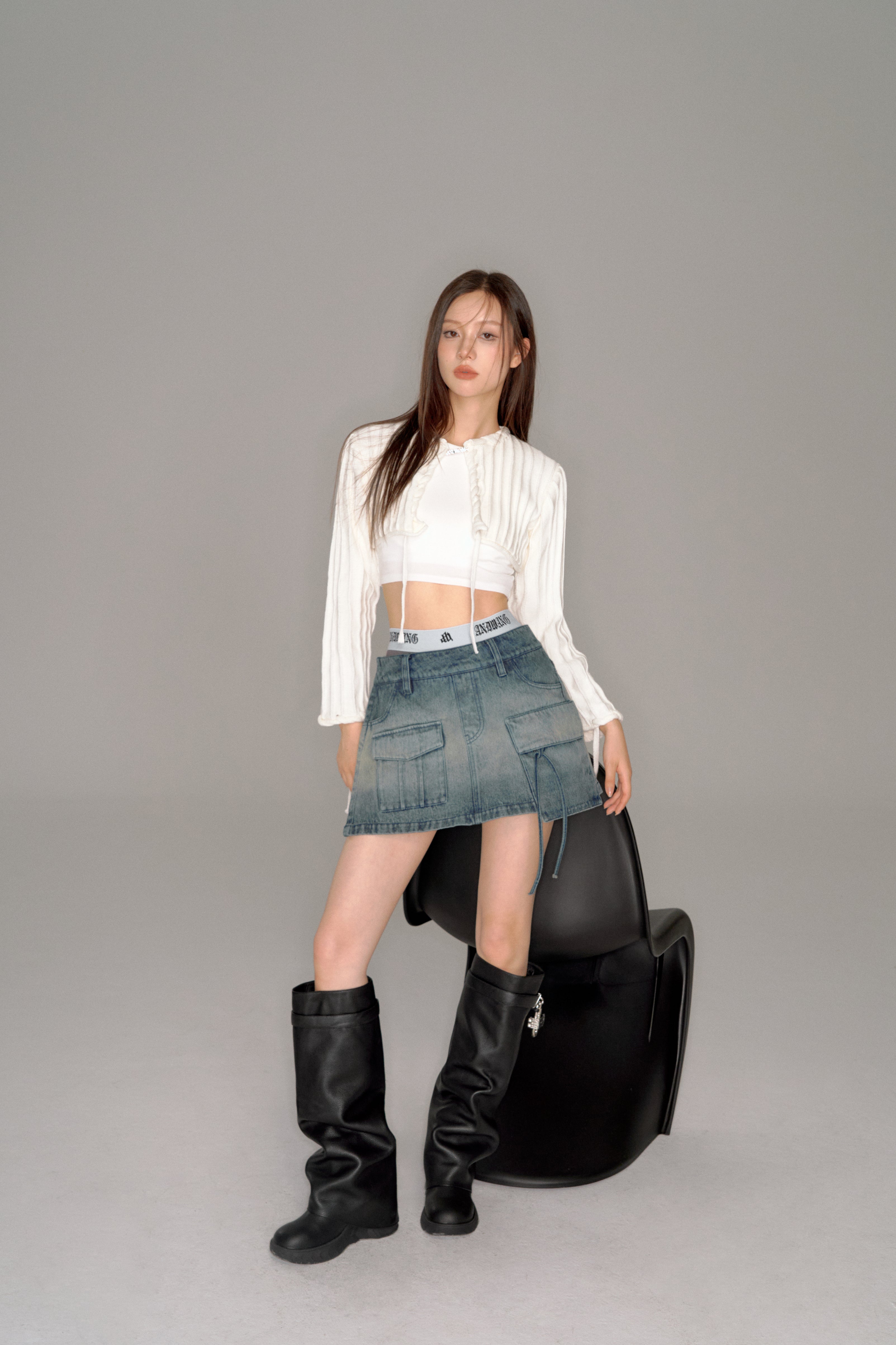 pocket culotte denim mini skirt