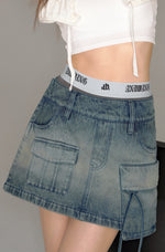 画像をギャラリービューアに読み込む, pocket culotte denim mini skirt
