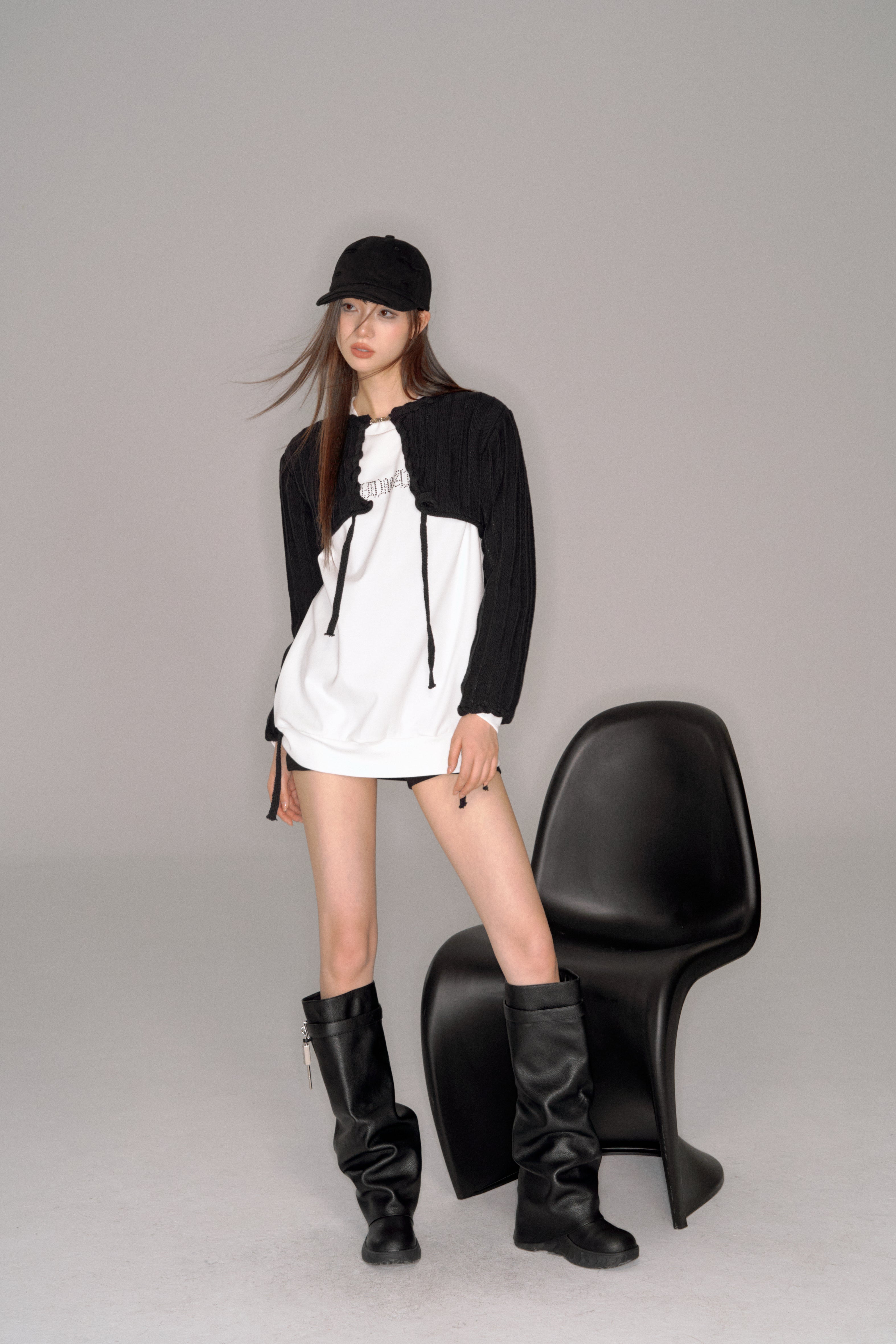 string cropped knit cardigan