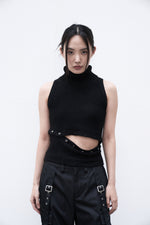 画像をギャラリービューアに読み込む, button fluffy nosleeve knit tops
