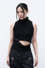画像をギャラリービューアに読み込む, button fluffy nosleeve knit tops
