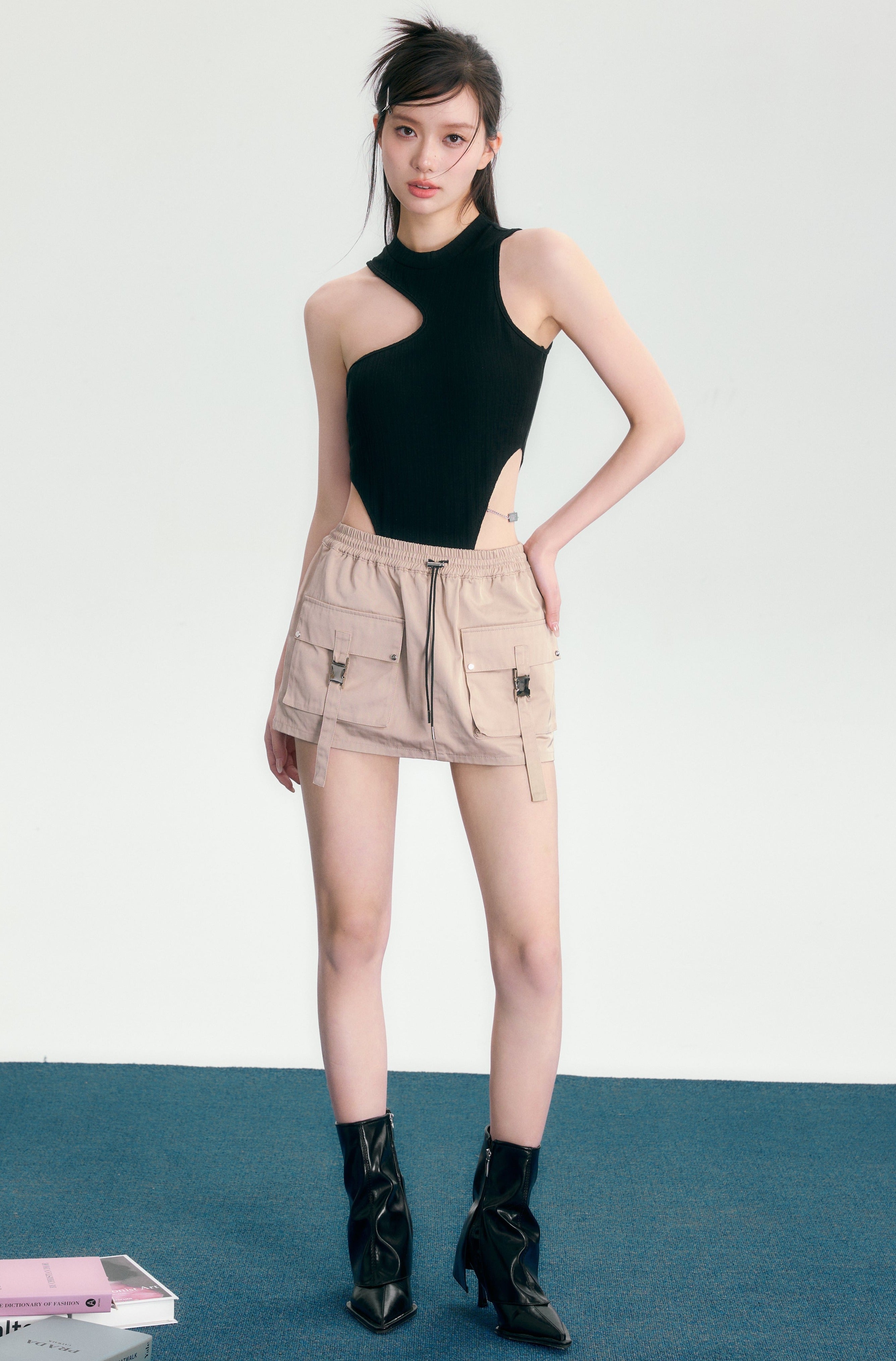 nylon cargo mini skirt