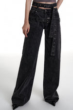 Load image into Gallery viewer, double belted denim pants 
