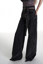 Load image into Gallery viewer, double belted denim pants 
