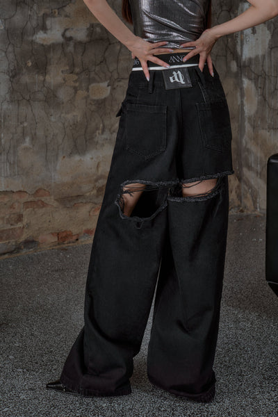 back cutout denim pants (black×black) – ANDWANG｜スキニーデニム