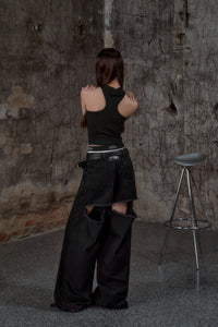 back cutout denim pants (black×black)