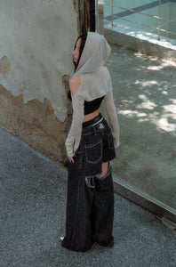 back cutout denim pants (black×white) – ANDWANG