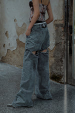 画像をギャラリービューアに読み込む, back cutout denim pants (blue)
