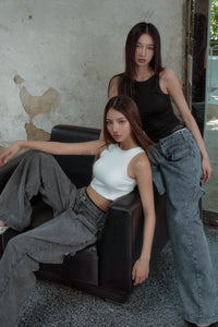 back cutout denim pants (gray)