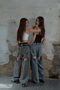 back cutout denim pants (gray)
