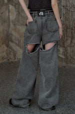 画像をギャラリービューアに読み込む, back cutout denim pants (gray)
