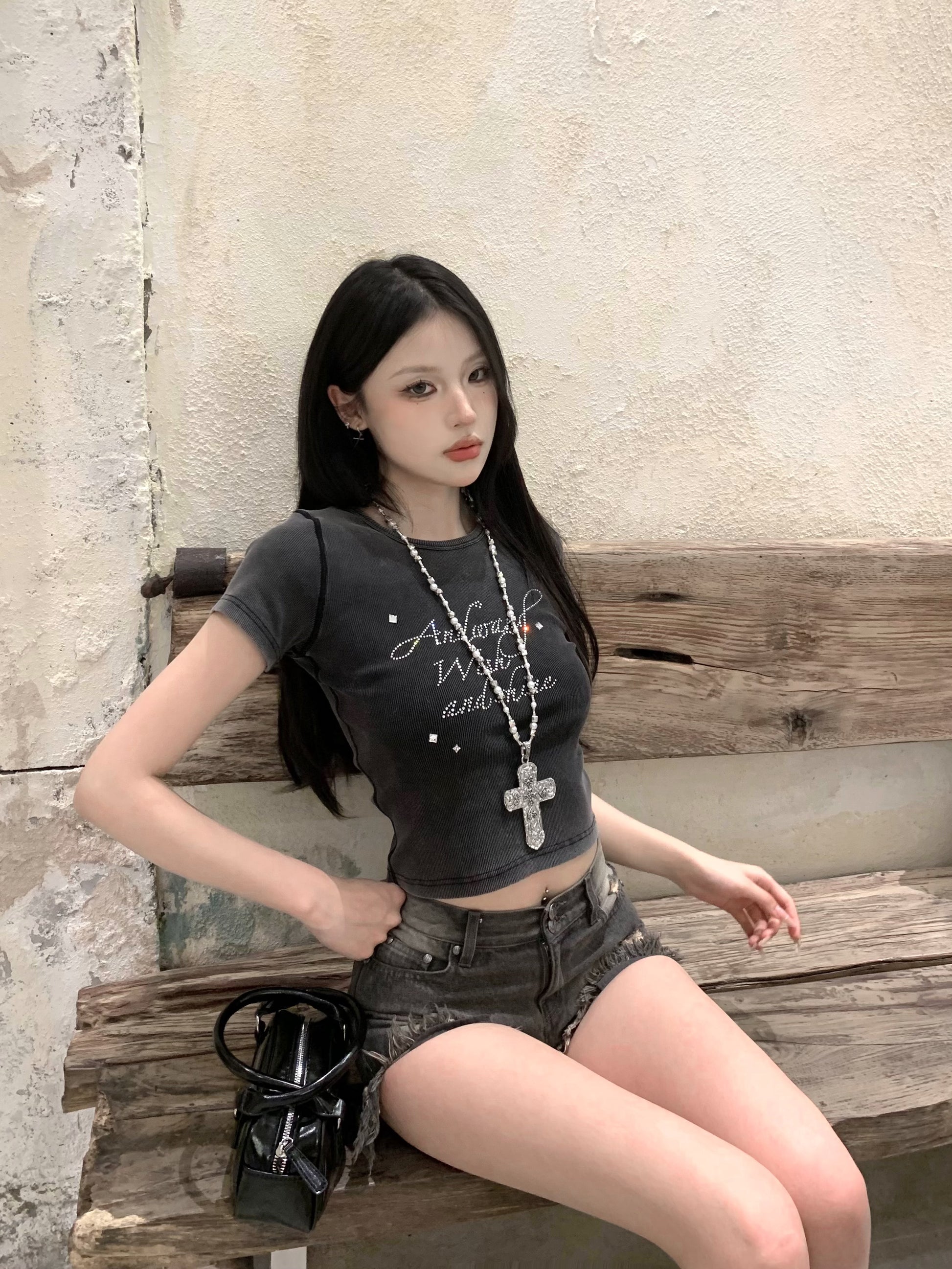 andwang fringe denim short pants