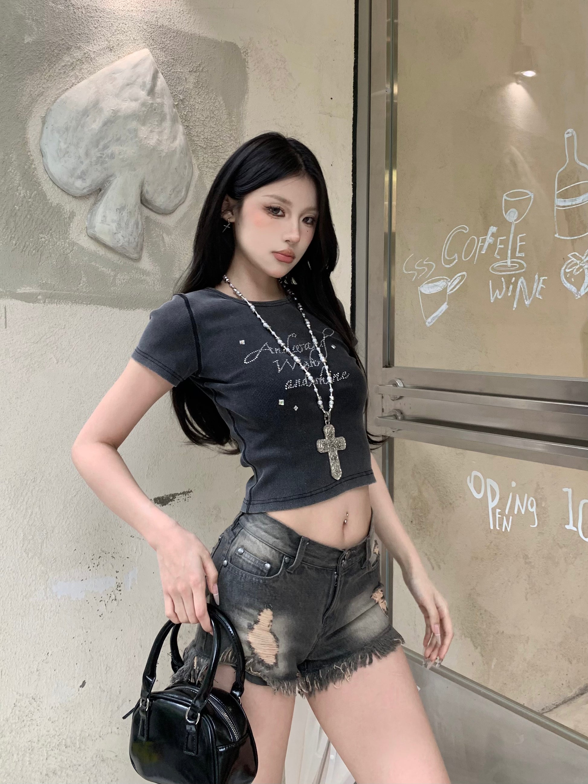 andwang fringe denim short pants