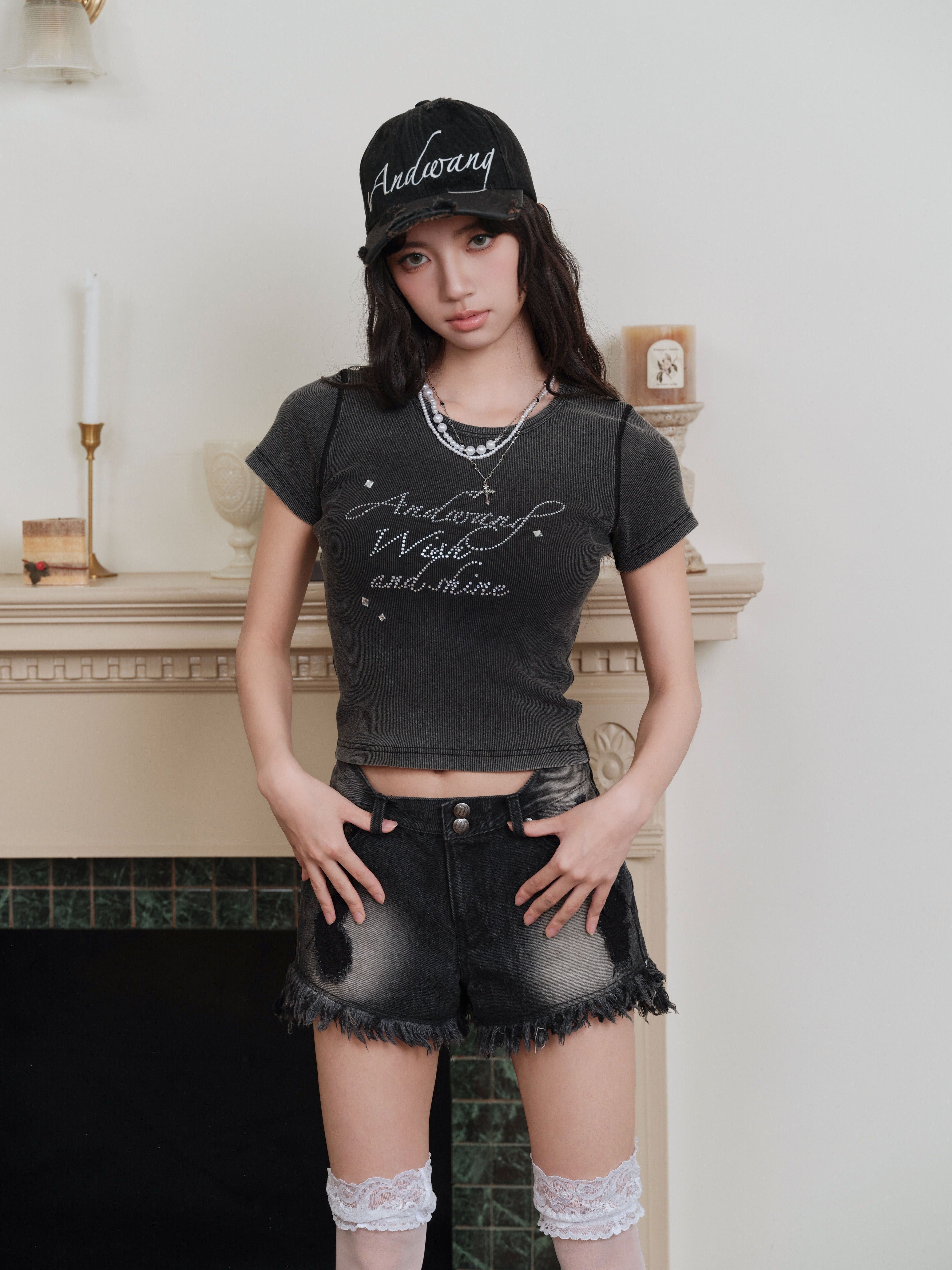 ル 年末のプロモーション fringe denim short pants パンツ