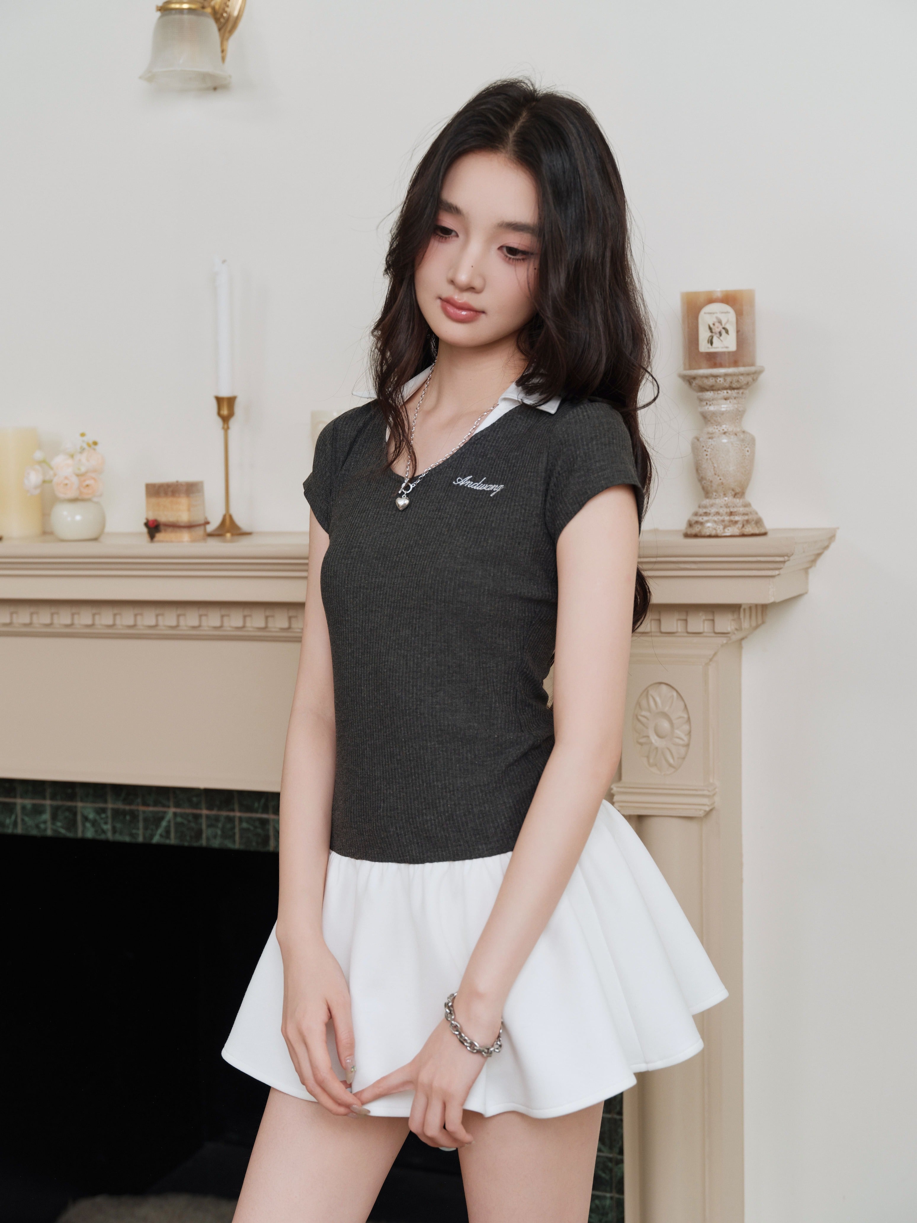 RESTOCK）Shirt pleated mini onepiece