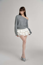 ANDWANG AND one shoulder bijou sweat グレー ANDWANG AND one shoulder bijou sweat グレー