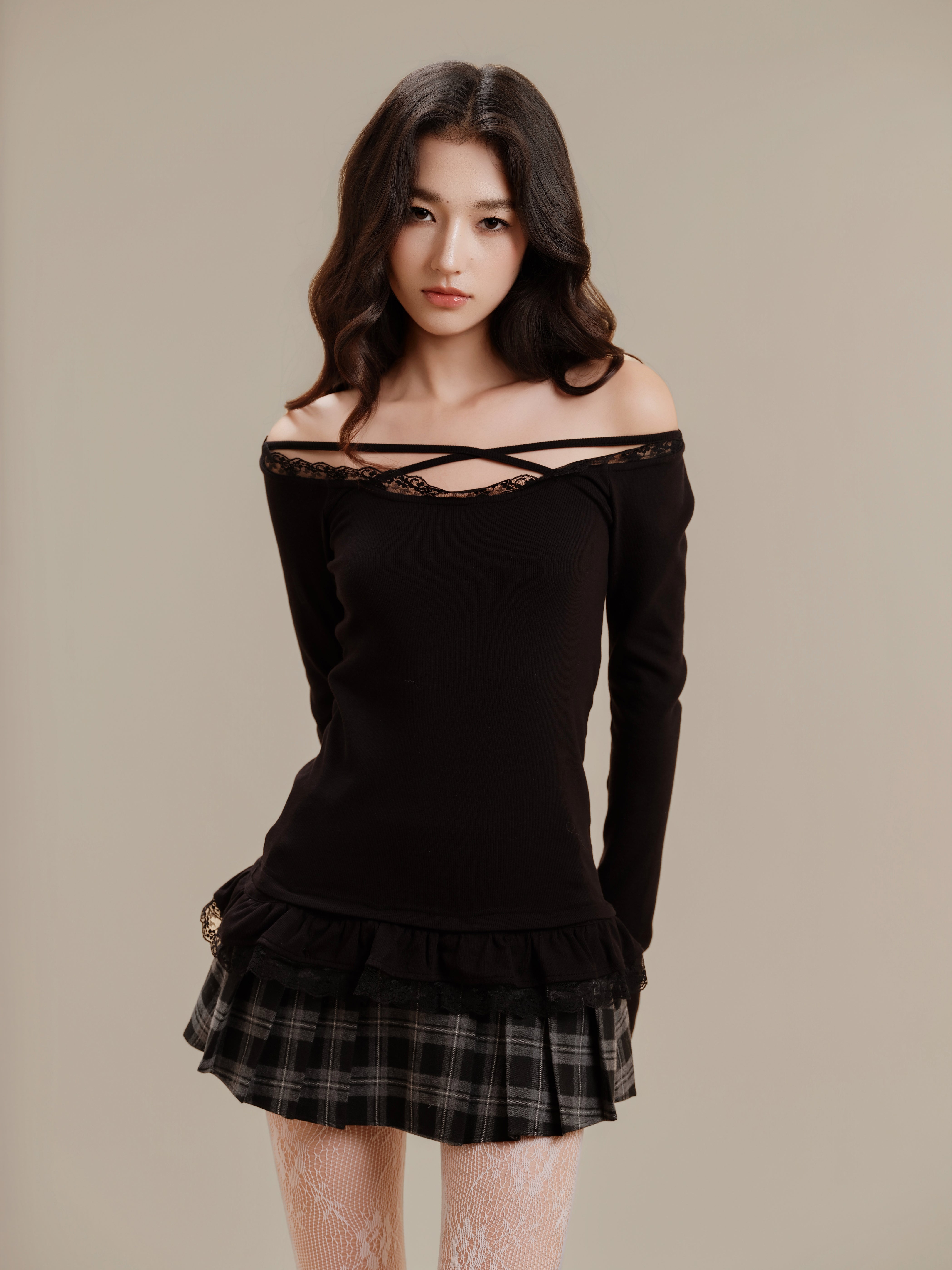 Lace Ribbon Rib Long Sleeve