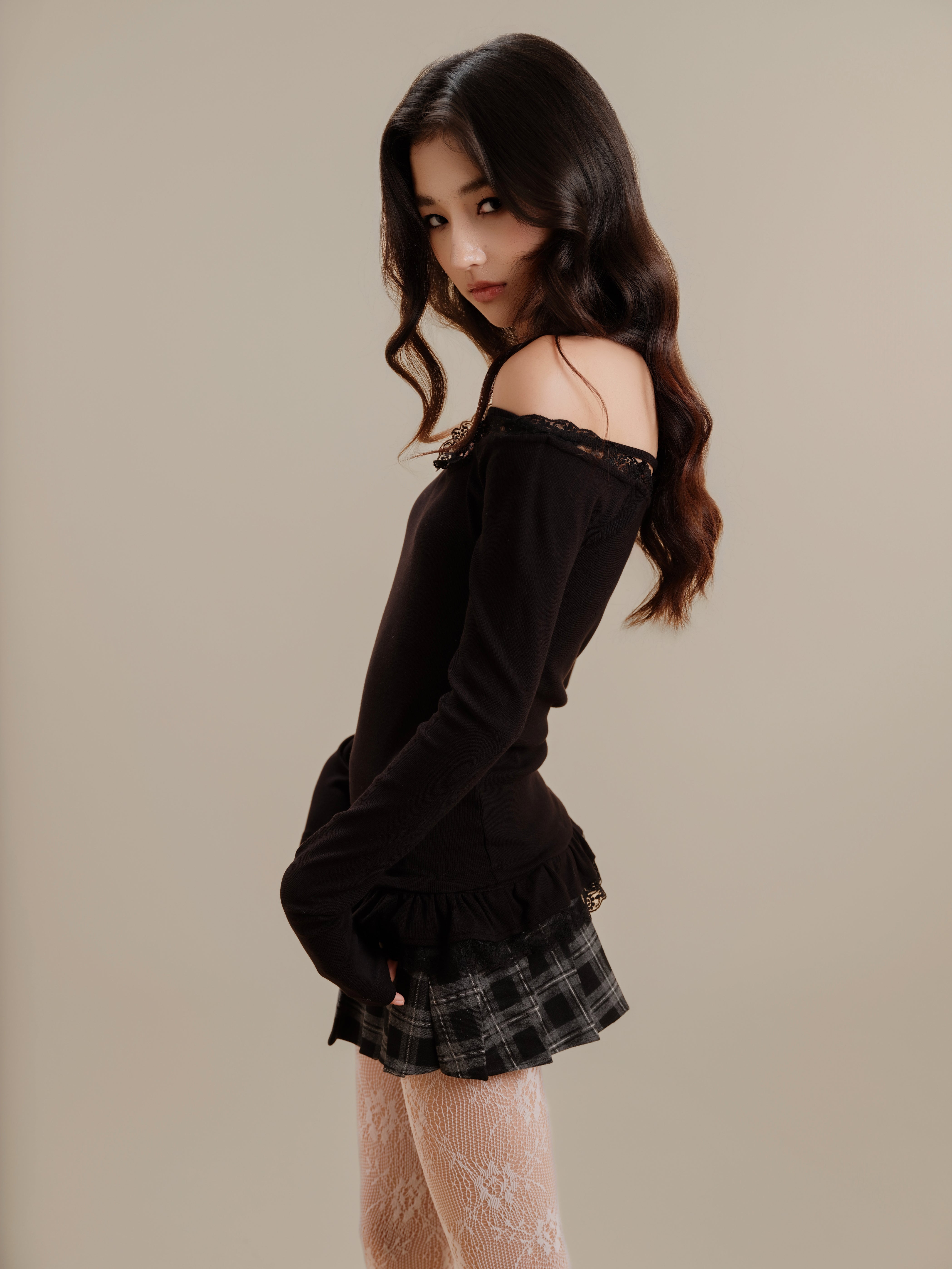 Lace Ribbon Rib Long Sleeve