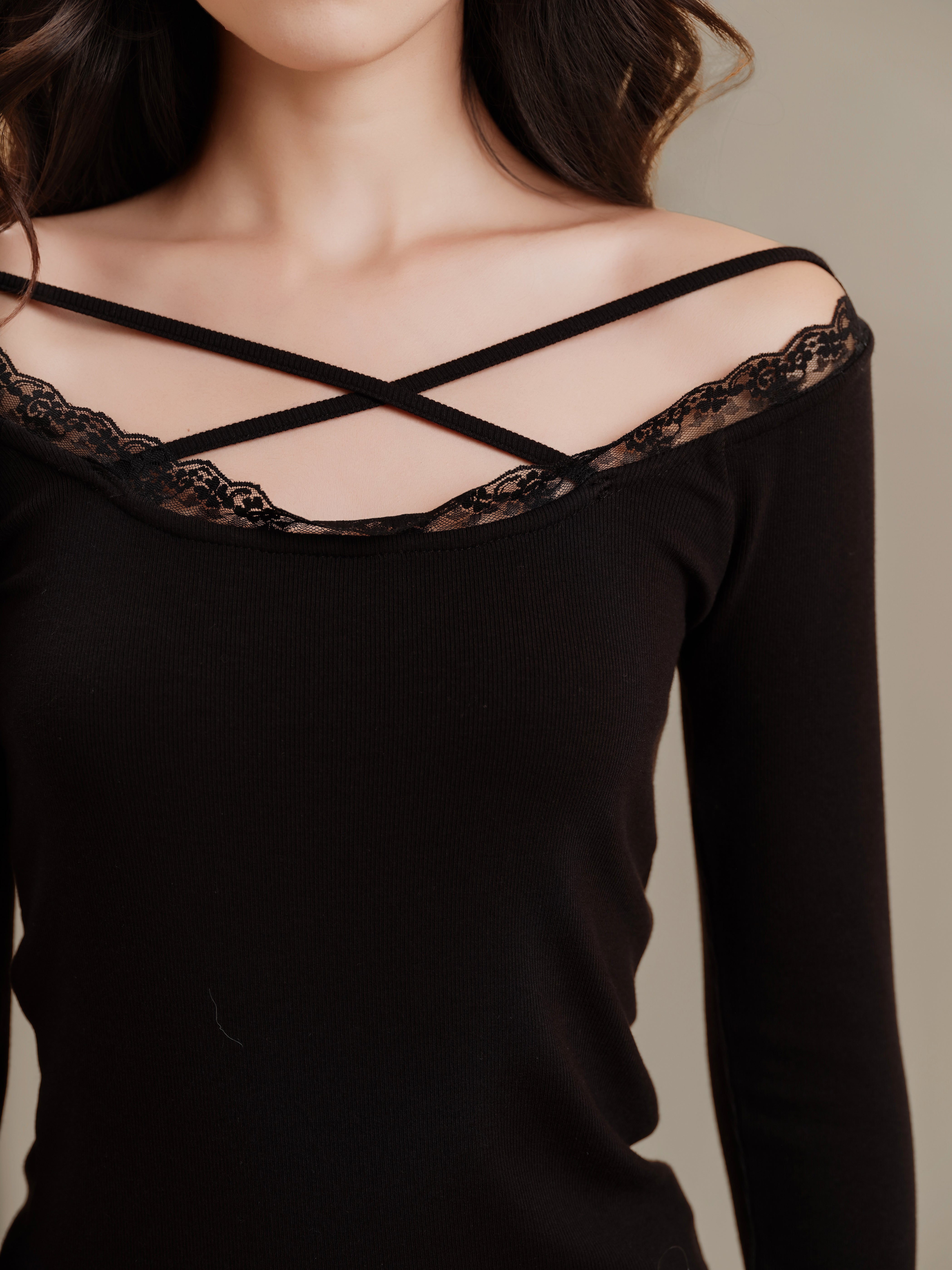 Lace Ribbon Rib Long Sleeve