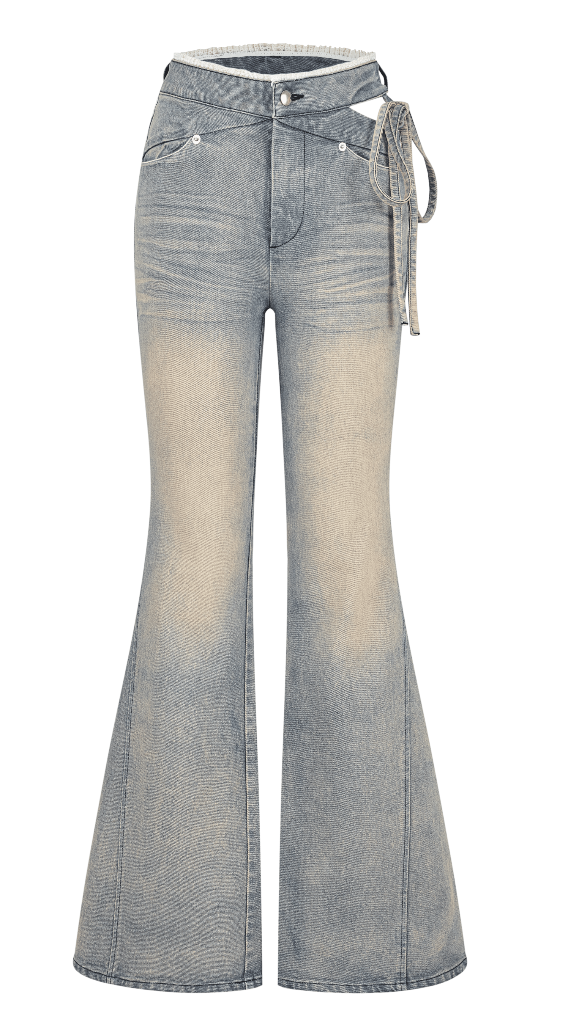 Corset Cut-Out Ribbon Flare Denim