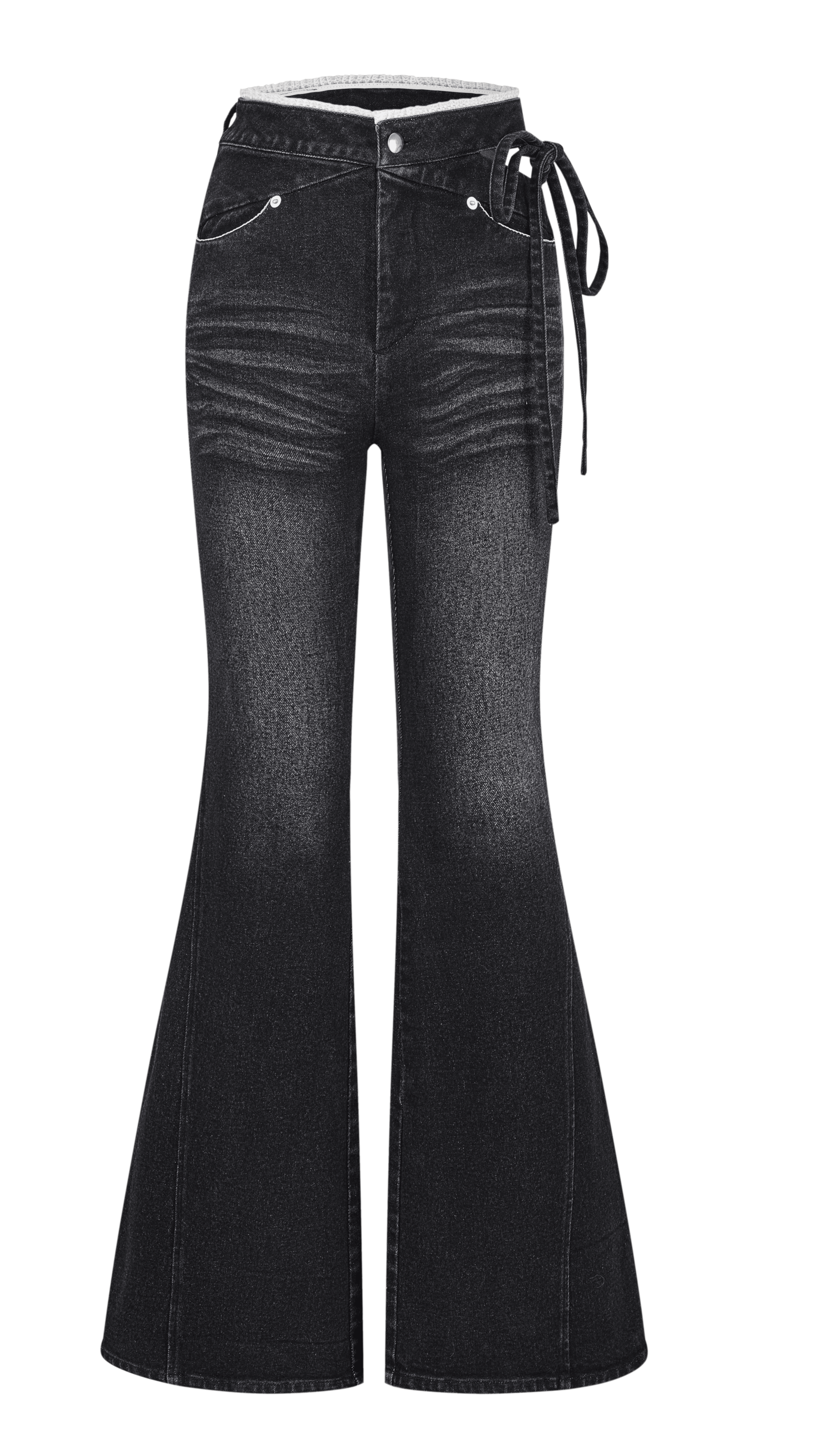 Corset Cut-Out Ribbon Flare Denim