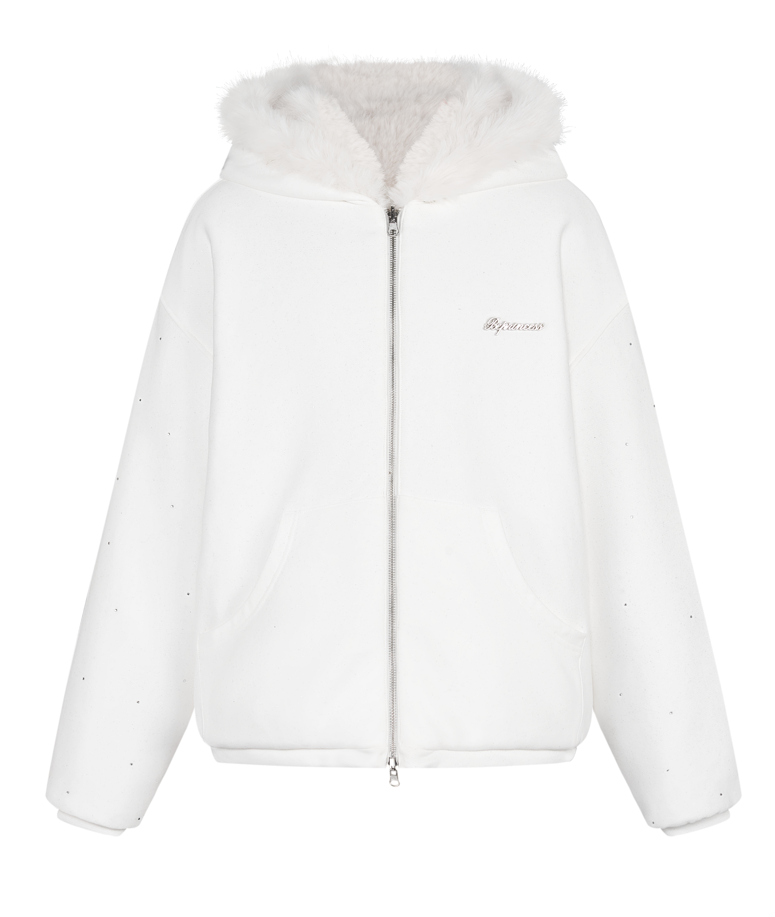 (受注販売) Kirakira 2way fur zip up (white)