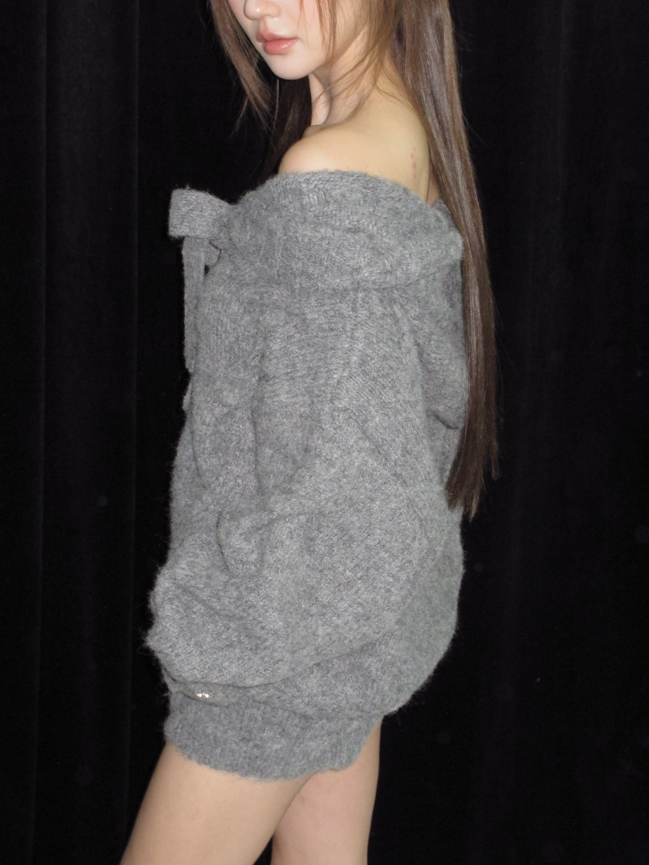 受注販売) Ribbon Off-Shoulder Knit Set