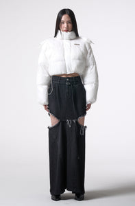 side cutting denim long skirt