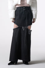 이미지를 갤러리 뷰어에 로드 , side cutting denim long skirt 
