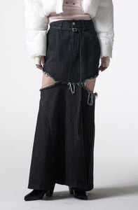 side cutting denim long skirt