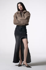 画像をギャラリービューアに読み込む, asymmetry cutting long denim skirt
